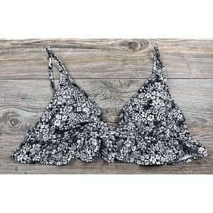 J.Crew French Bikini Ruffle Top Navy White Floral Small‎ Style #AY036 Beach Swim